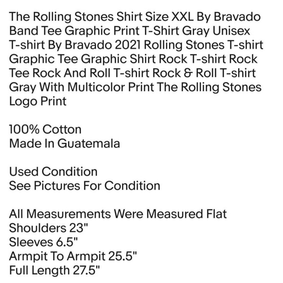 The Rolling Stones Shirt Size XXL By Bravado Band Tee Graphic Print T-Shirt Gray - Picture 2 of 6